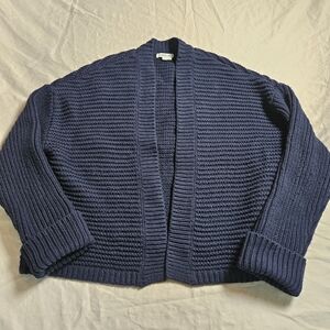 Orvis Navy Blue Mixed Stitch Cardigan Sweater Women's Large Merino Wool Blend